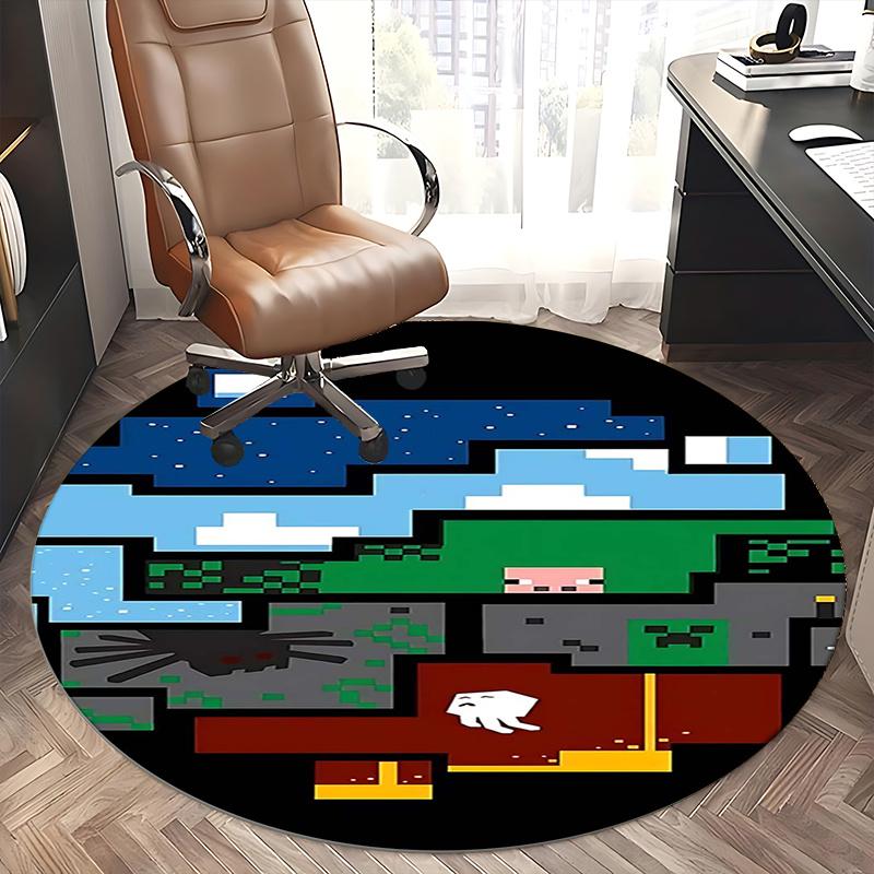 Стив из Minecraft, Пиксель-арт, Коврик под стул, Круглый ковер, Офисный ковер, Машинная стирка, Нескользящий, Подходит для гостиных, спален