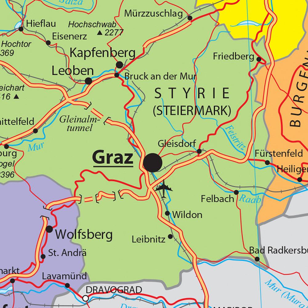 Карта французской серии - административная карта Австрии, настенный декор, подарок, туристический/образовательный инструмент, для гостиной, ванной комнаты, домашнего офиса