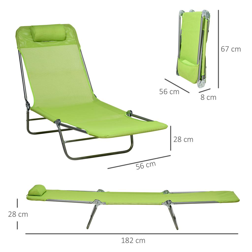 Set Of Two Steel Frame Sun Loungers With Reclining Backs Green