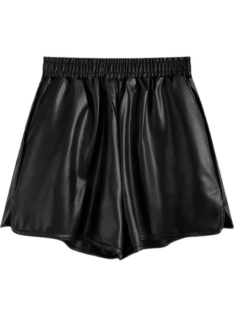 Женские шорты А-силуэта из искусственной кожи с высокой талией на осень/зиму 2023 года — облегающие, модные широкие брюки-ботфорты