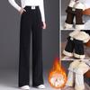 Winter Pants Elastic High Waist Straight Wide Leg Long Trousers with Pockets