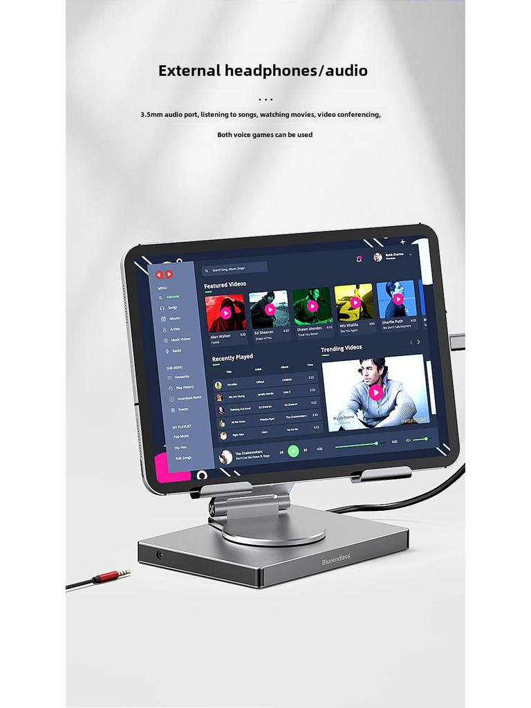 4K 60Hz USB-C Docking Station with Gigabit Ethernet, USB 3.2 Hub, and Rotating Stand for Phones and Tablets