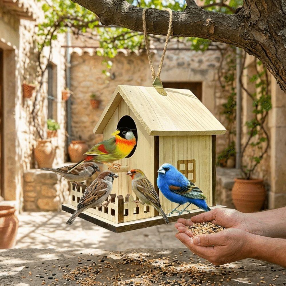 Hanging Wood Bird House Bird Cage Bird Feeder House Safe Nesting Space Bird Nest Hanging Garden
