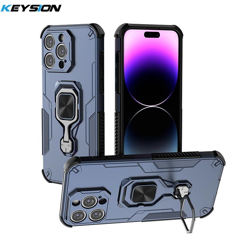 KEYSION Противоударный чехол для iPhone 15 Pro Max Мягкий силиконовый + PC вертикальный чехол-подставка для телефона на заднюю панель для iPhone 15 15 Plus
