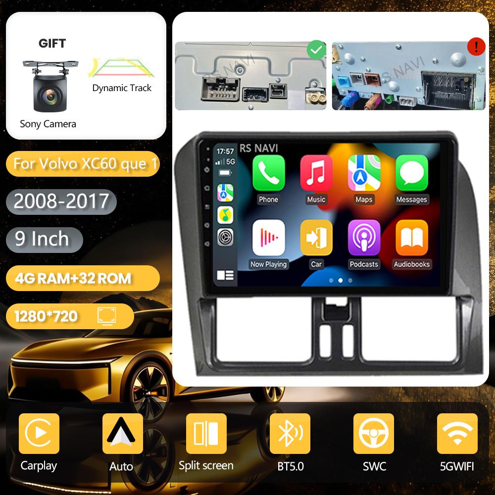 Android 16 pour Volvo XC60 Que 1 2008 - 2017 Carplay Auto Autoradio Lecteur Multimédia Autoradio DSP GPS Stéréo BT Caméra 360