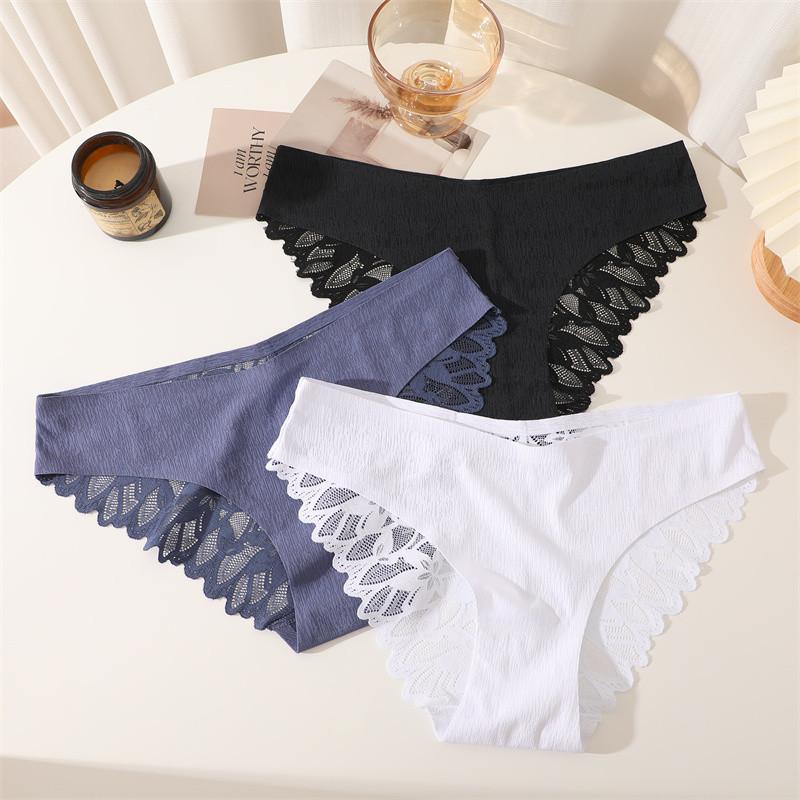FINETOO Seamless Panty Sexy Women Lace Lingerie Breathable Underwear Mid-waist S-XL