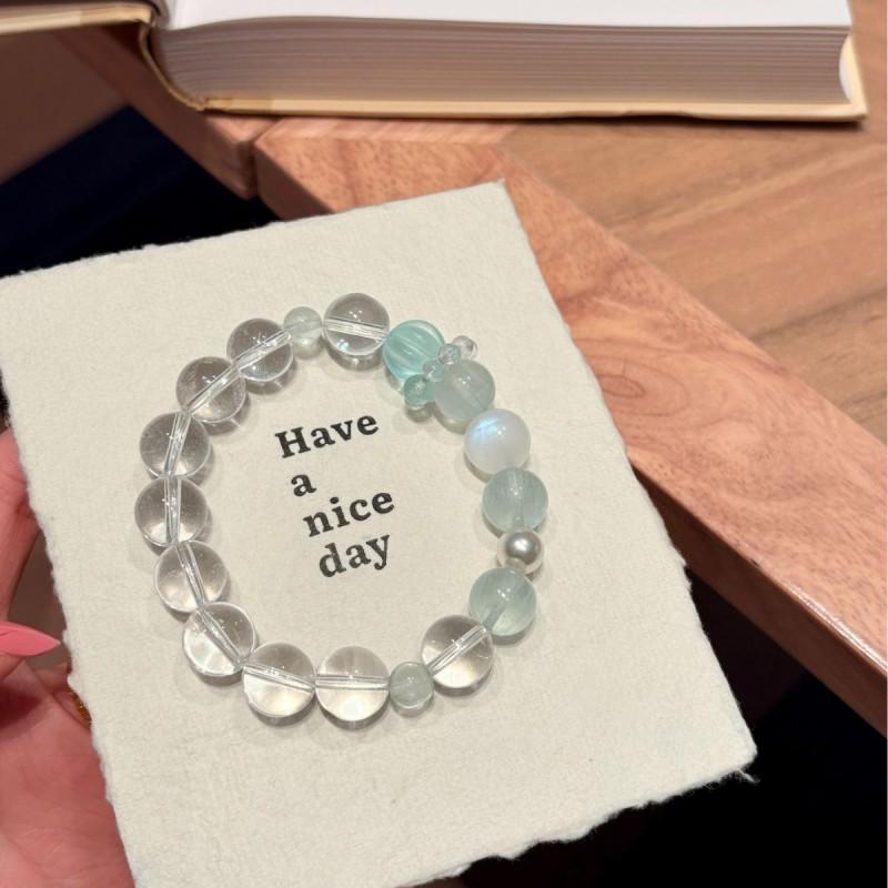 Natural White Crystal Green Fluorite Blue Moonstone Beaded Bracelet Fresh Jewelry Men Women