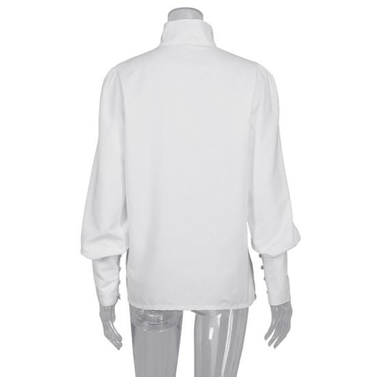 Women Shirt Long Sleeve Stand-Up Collar Regular Fit Casual Shirt Buttons Half Placket Pure Color Office Lady