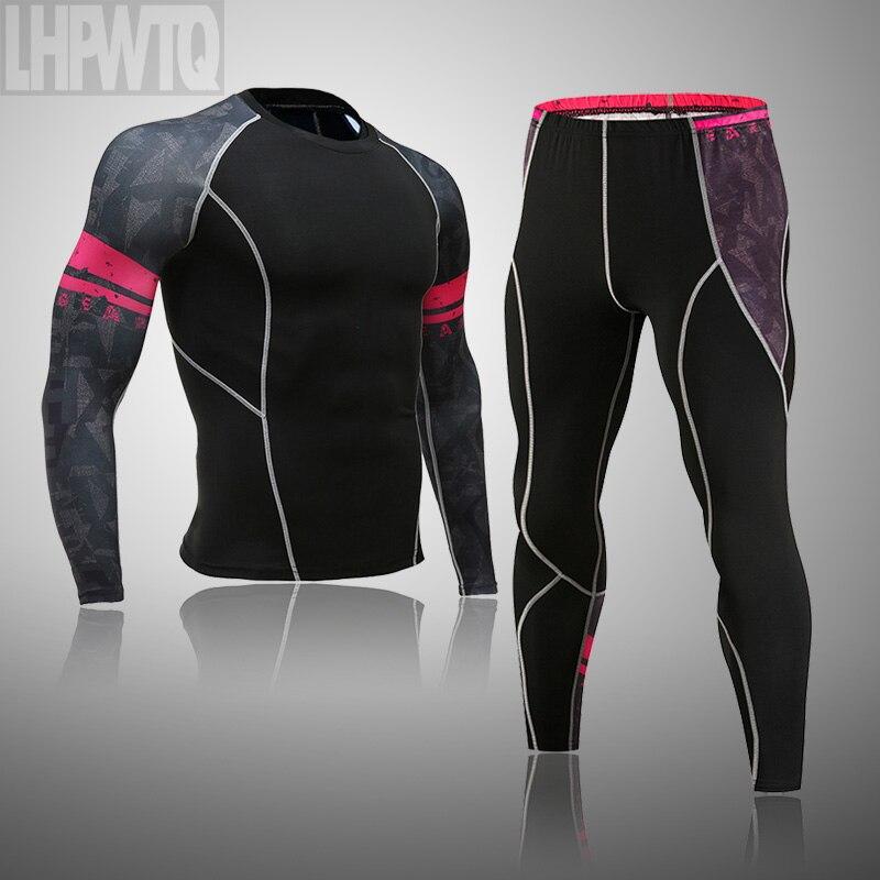 2 шт., комплект термобелья для мужчин Long Johns, леггинсы для фитнеса, компрессионный спортивный костюм, нижнее белье