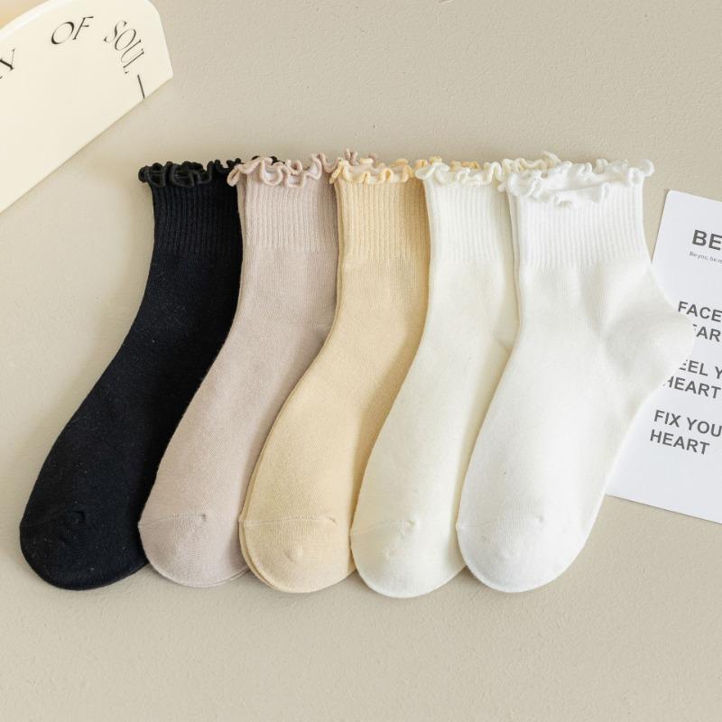 Женские весенние новые универсальные однотонные носки средней длины с грибным кружевом