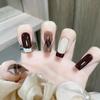 24 Pieces White French Manicure Autumn and Winter Atmosphere Wearing Nail Rhombus Plaid Simple Beige Brown Chestnut Retro Manicure Piece