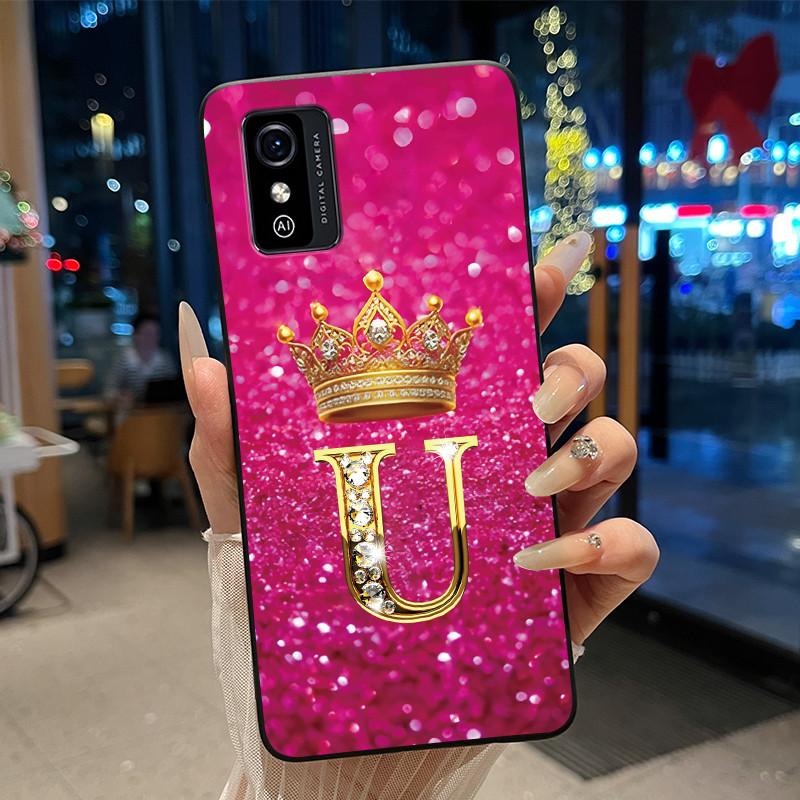 Shockproof  Phone Case For ZTE Blade L9 Silicone Black Soft Pretty A To Z Letter Glitter Crown Pattern Protective Back Case