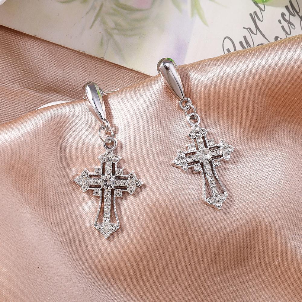 Fashion Rhinestones Cross Drop Earrings for Women Men Earrings Punk Hip Hop Jewelry Gift