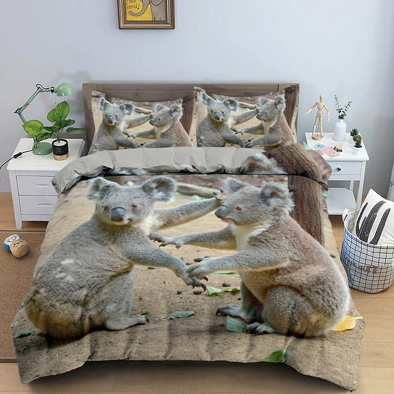 Cartoon Koala Duvet Cover King Queen Lovely Animal Bedding Collection For Kids Teens Adults Wildlife Quilt Cover With Pillowcase 23Pcs