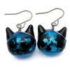 Стеклянные серьги Firefly Cat Cute Hook для обоих ушей, светящиеся синие, сувенирные Окинавы, стильный подарок в виде стрекозы, кошки (Цвет деталей