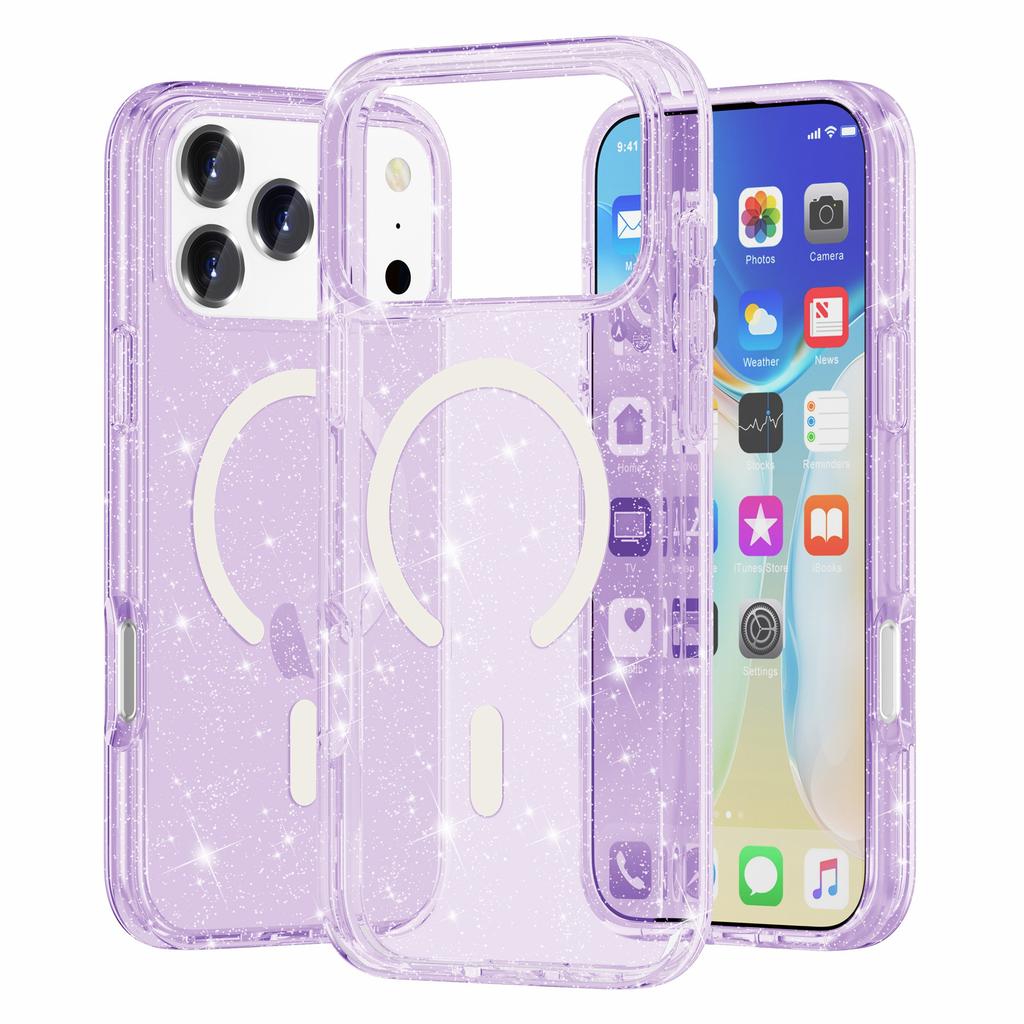 AMORUS For iPhone 17 Pro Magnetic Case Compatible with MagSafe Glitter Powder PC + TPU Phone Cover