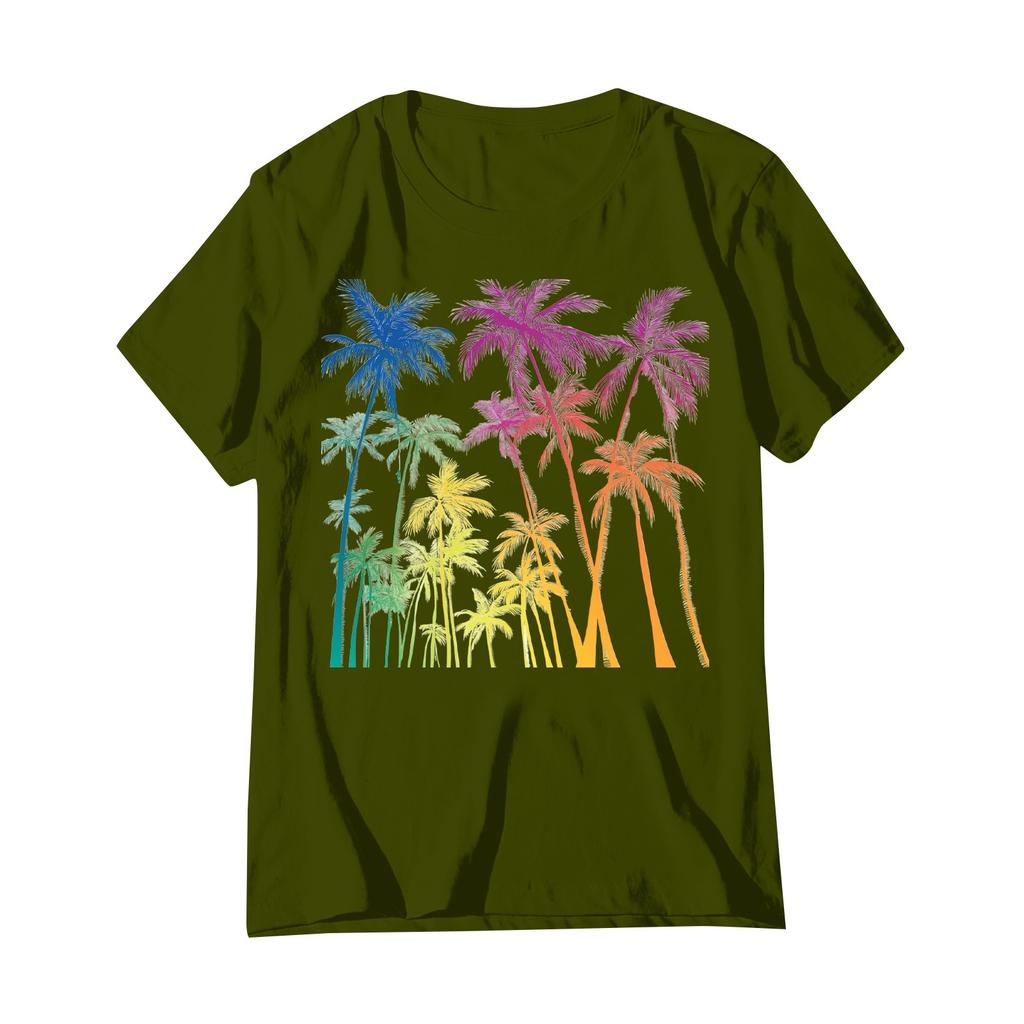 Women's Fashion Printed Casual Pleated Round Short Sleeve T-Shirt Top