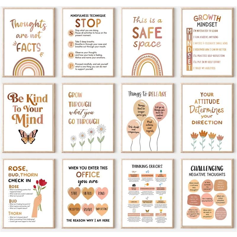 Красочные плакаты для печати на холсте о ментальном здоровье, Богемный вдохновляющий плакат, Украшение, Декор для стен класса, офиса, детской