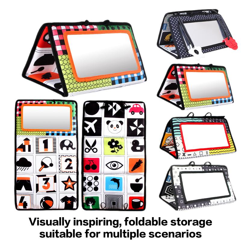 Черно-белые зеркальные игрушки для новорожденных, время для выкладывания на животик для младенцев, развитие по Монтессори, ползание, высококонтрастная активность, сенсорная игрушка