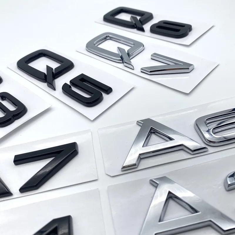 2026 Hot 3D ABS Chrome Glossy Black Letters Numbers Emblem for Audi A3 A4 A5 A6 A7 A8 Q2 Q3 Q5 Q7 Car Trunk Lid Nameplate Badge Sticker