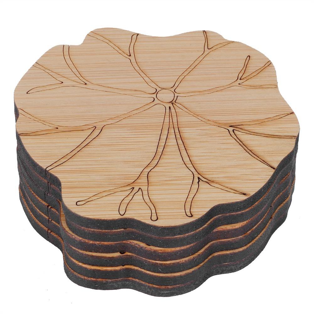 6pcs set Nature Bamboo Bamboo Coaster Set Non-Slip Design Chinese Carved Texture Teacup Mat Coaster Beautiful