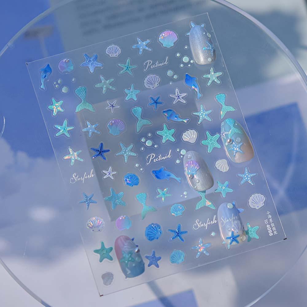 Наклейки для ногтей «Морская звезда» с изображением океана, украшения для ногтей «Синий зеленый океан», желейные наклейки для ногтей «Океан» для женщин и девочек