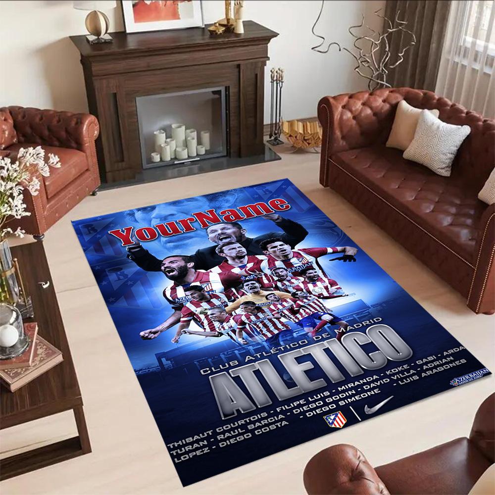 Atletico Madrid Personalized Text Carpet Design for Foyer Entryway Living Rooms Game Room Anti-slip Rug Decorate Offices Wedding Party Gift