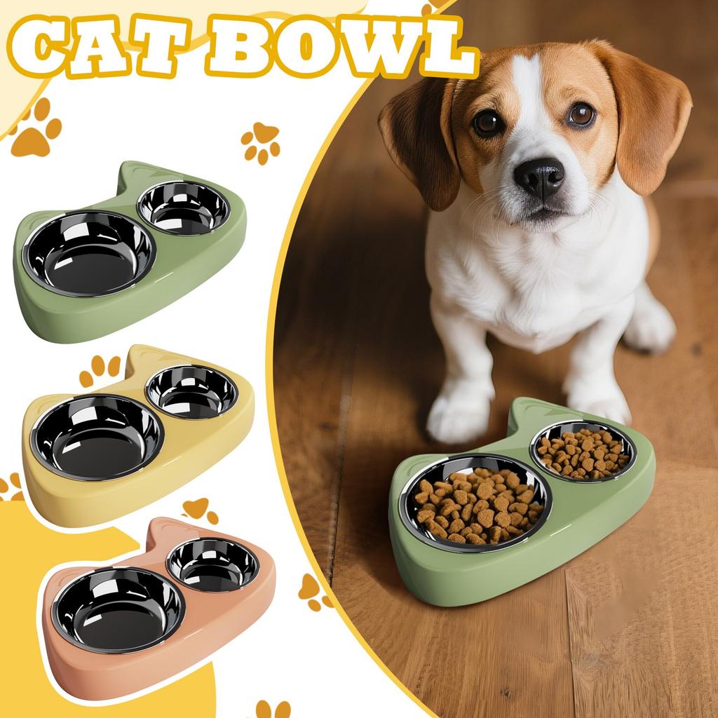 Милые миски для кошек, живущих в помещении, небольшой двойной набор мисок для еды и воды для кошек с 2 станциями кормления домашних животных из нержавеющей стали, миски для мокрых