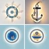 Mediterranean Style Wall Lamp Rudder Boy Children Room Anchor Decoration Bedside Light 27W LED Acrylic Wood Cartoon Sconce Light