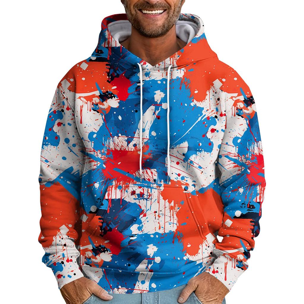 Men's Loose Abstract Printed Hooded Sweatshirt Men's Casual Fashion Sports Sweatshirt