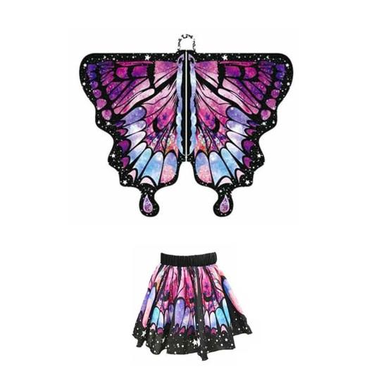 Плащ-бабочка для детей, костюм для косплея, красочный костюм с крыльями феи, развевающимися рукавами, многослойным подолом, карнавальная юбка, маска на Хэллоуин