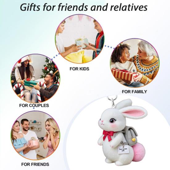 Emotional Support Bag Charm Positive Plush Animal Pendant Cat Dog Keychain Charm with Embroidered Message for Backpack Purse