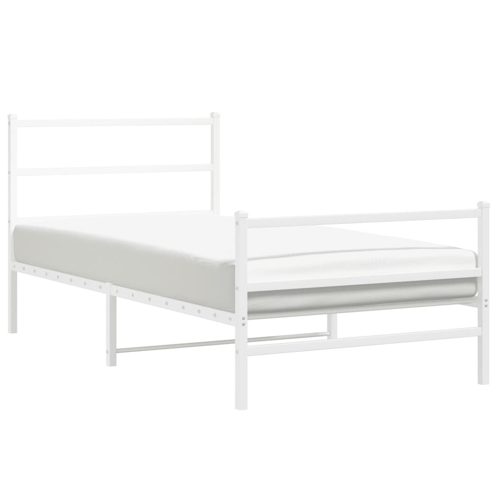 Metal Bed Frame with Headboard and Footboard White 100 x 190 cm