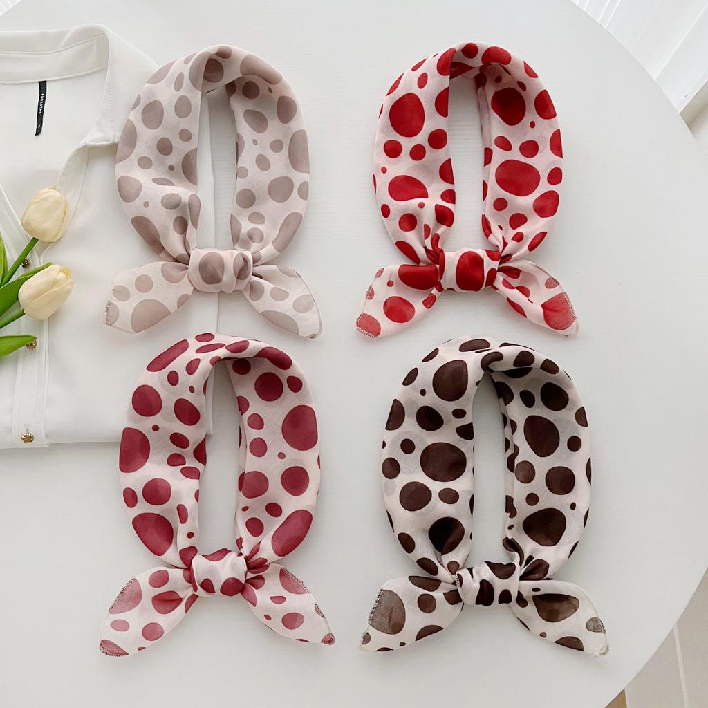 New polka dot cotton and linen small square scarf headscarf spring and autumn women's versatile neck small scarf summer thin scarf