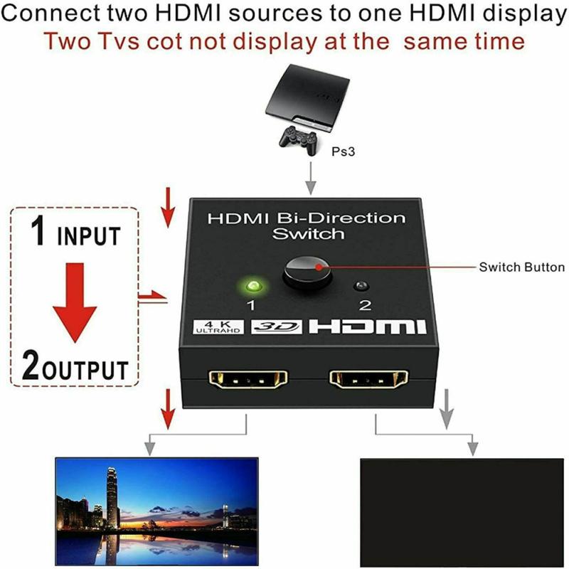 Двунаправленный разветвитель, совместимый с HDMI, 1 вход на 2 выхода или 2 входа 1, HDTV Smart TV Box ПК Великобритания