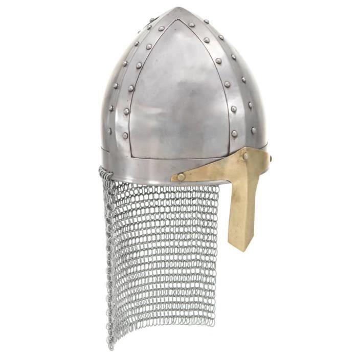 VidaXL Antique Crusader Knight Helmet for LARP Silver Steel