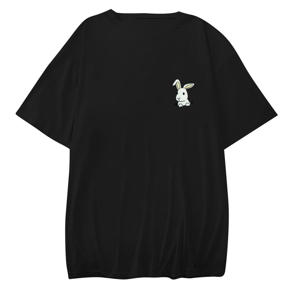 Летняя футболка с круглым вырезом и принтом в виде маленького кролика, модная, повседневная, из чистого хлопка, с коротким рукавом, женская