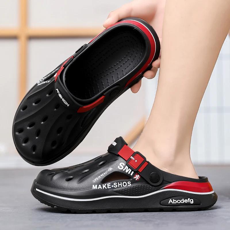 Fashion Summer Men Clogs Non-slip Thick-soled Casual Shoes Outerwear Beach Soft-soled Baotou Slippers Men's Slippers Sandals