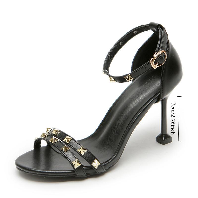 Fashion Rivet Open Toe Sandals Stiletto Buckle High Heels Sexy Temperament Women's Shoes