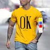 2024 Men's Street Ok Letter Print T-shirt Summer Men's Casual Short Sleeve Tops Oversized Hipster T Shirts Clothing New Menswear