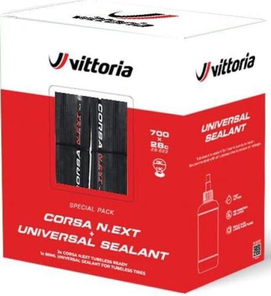Vittoria CORSA TLR Двойная упаковка Две шины CORSA Tubeless Ready и одна бутылка Универсального герметика для бескамерных шин N.EXT (с герметиком) - Набор из 3 предметов