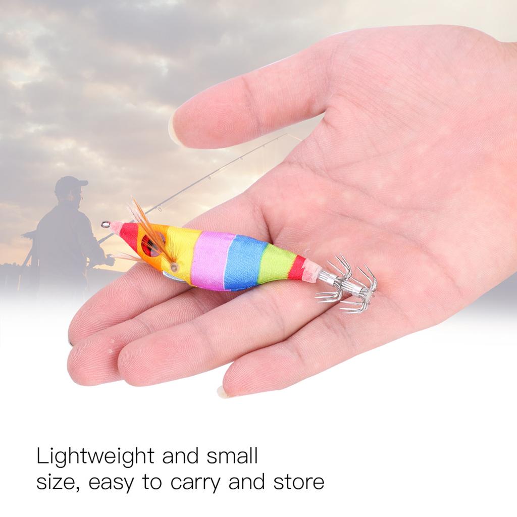 6PCS 10cm Hard Fishing Lure Artificial Wood Shrimp Bait with Octopus Cuttlefish Squid Hooks