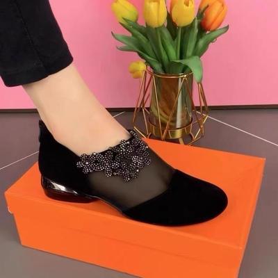 Баотоу повседневные цветочные стразы большой размер круглый носок матовые женские туфли сетчатая пряжа низкий каблук полые плоский каблук одинарные туфли