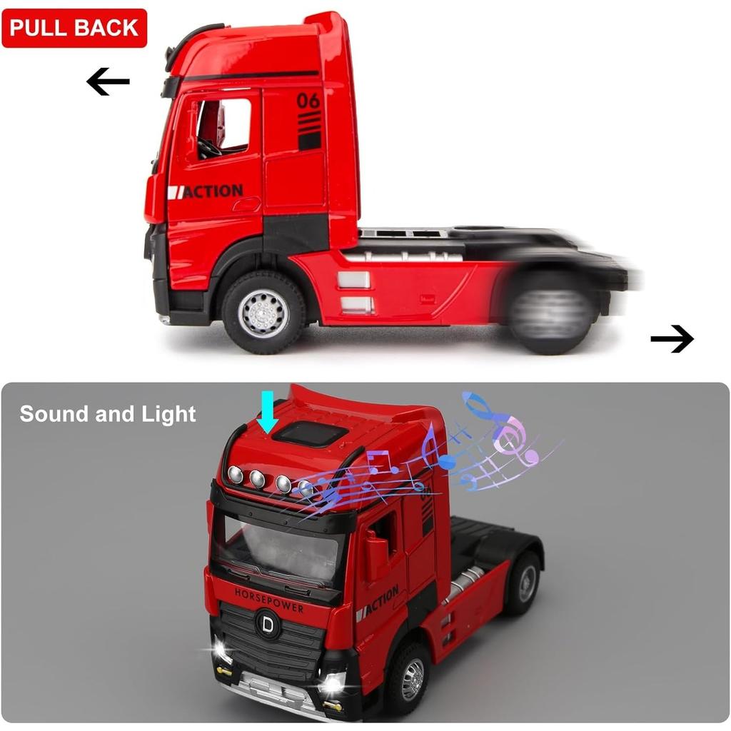 1/50 Container Truck Toy Car, Collectible Transport Vehicle Model Car with Lights and Sounds, Pull Back Diecast Toy Gift for Children
