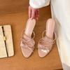High Heels Gentle Pink Going Out Sandals High Value French Girl Beautiful Bow Slippers 2025 Summer