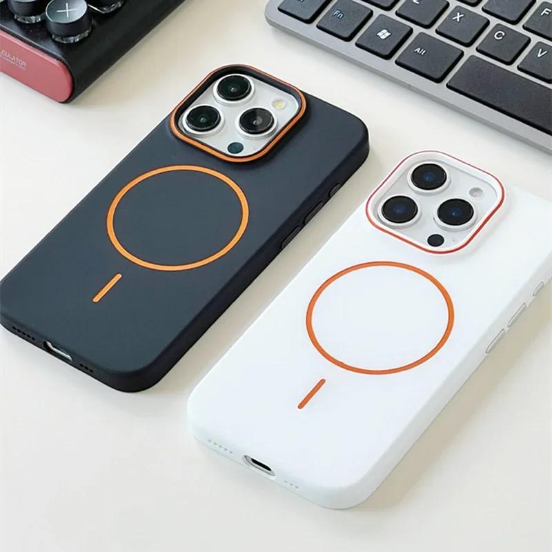 Ультратонкий Чехол MagSafe Контрастного Цвета Для iPhone 16 17 15 14 13 12 Pro Max Plus 17 Air Магнитная Беспроводная Зарядка Матовый Жесткий PC Чехол
