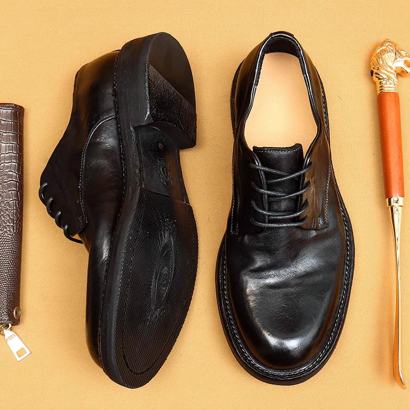 [Доставка 7 дней] Мужская кожаная обувь ручной работы, подошва из натуральной кожи, туфли дерби с кожаной поверхностью, деловые повседневные туфли из стираной кожи в стиле ретро