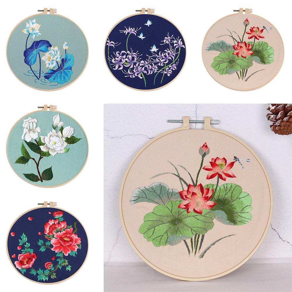 DIY Material Pack With Hoop Cross Stitch Embroidery Kit Bouquet Flower Needlecraft Needlework
