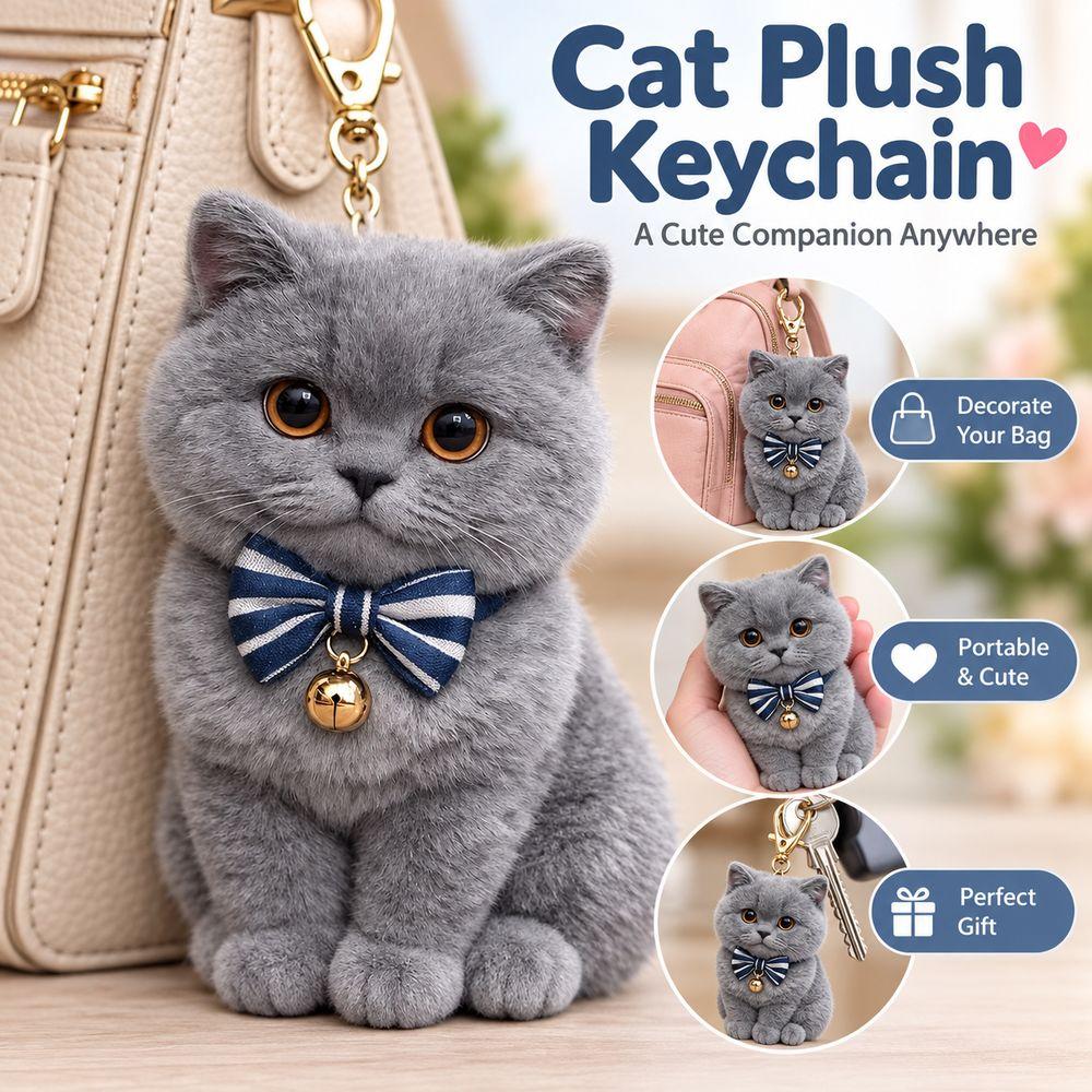 Gray Cat Stuffed Kitten Keychain Bow Tie Cat Plush Keychain Fashion Plush Cat Keychain Birthday