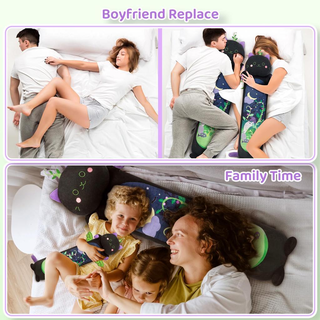 Плюшевый Длинный Кот 5 Размеров, 120% Сверхнаполнитель Гигантская Плюшевость Детская Подушка для Тела, Каваи Милый Черный Кот Мягкие Игрушки Плюшевые, Подарок для Девочек 20”/50см